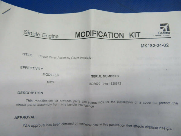 Cessna 182S Circuit Breaker Panel Cover MK182-24-02, 0718011-1 NOS (0720-620)