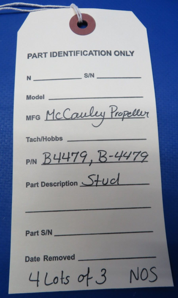 McCauley Threaded Propeller Stud P/N B4479, B-4479 LOT OF 3 NOS (0523-194)