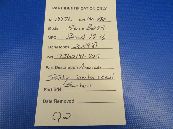 Beech B-24R American Safety Inertia Reel Seat Belt P/N 73601 91-405 (0719-226)