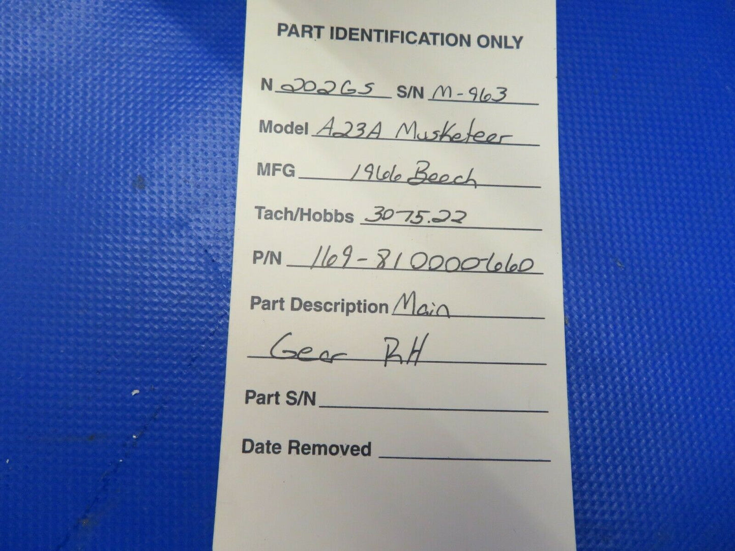 Beech A23A Musketeer Main Gear RH P/N 169-810000-660 (0621-872)