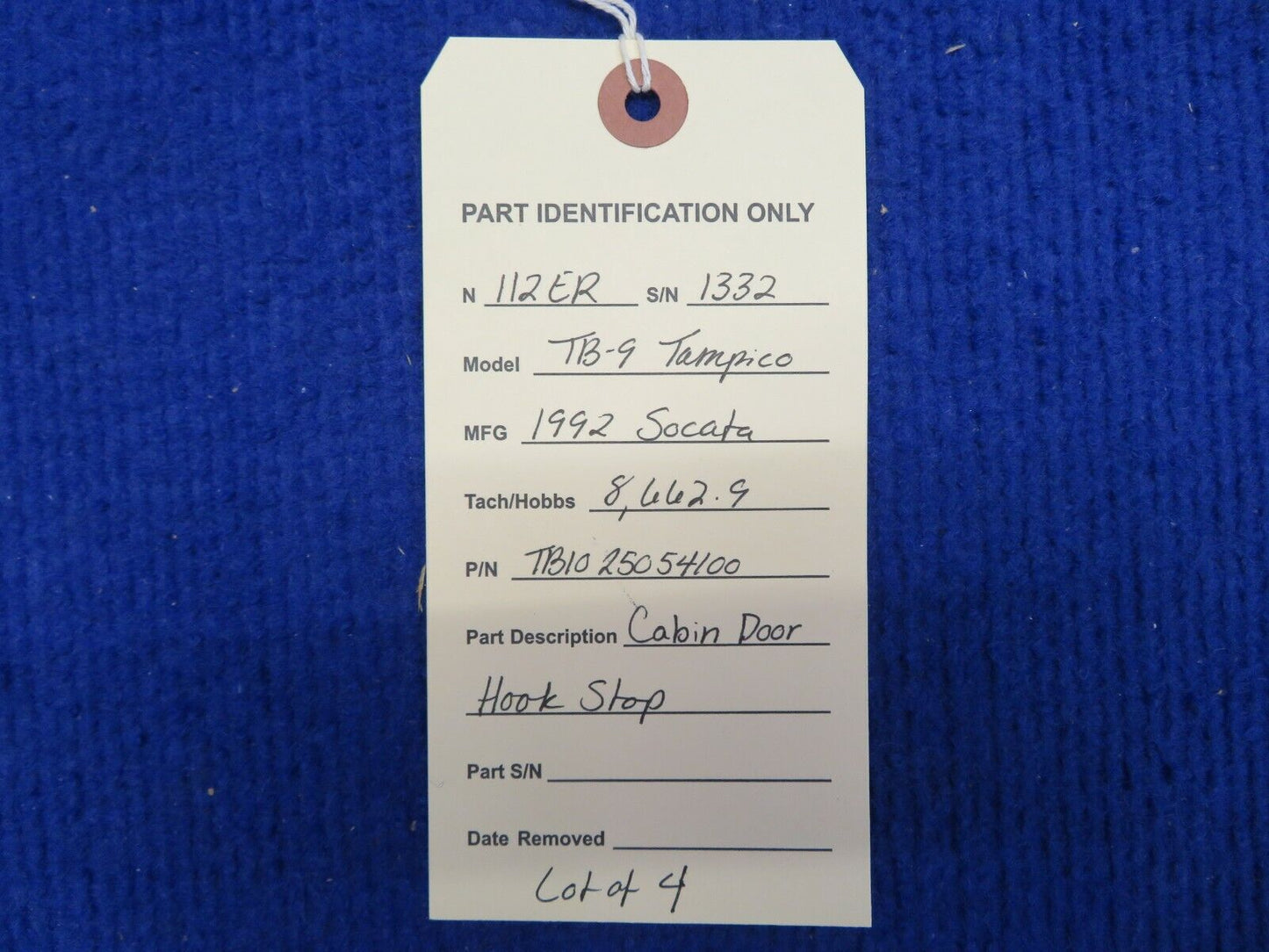 Socata TB-9 Cabin Door Hook Stop P/N 25054100 LOT OF 4 (0522-728)