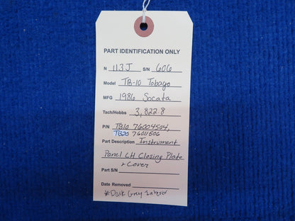 Socata TB-10 Instrument Panel LH Closing Plate & Cover P/N 76004504 (0622-961)