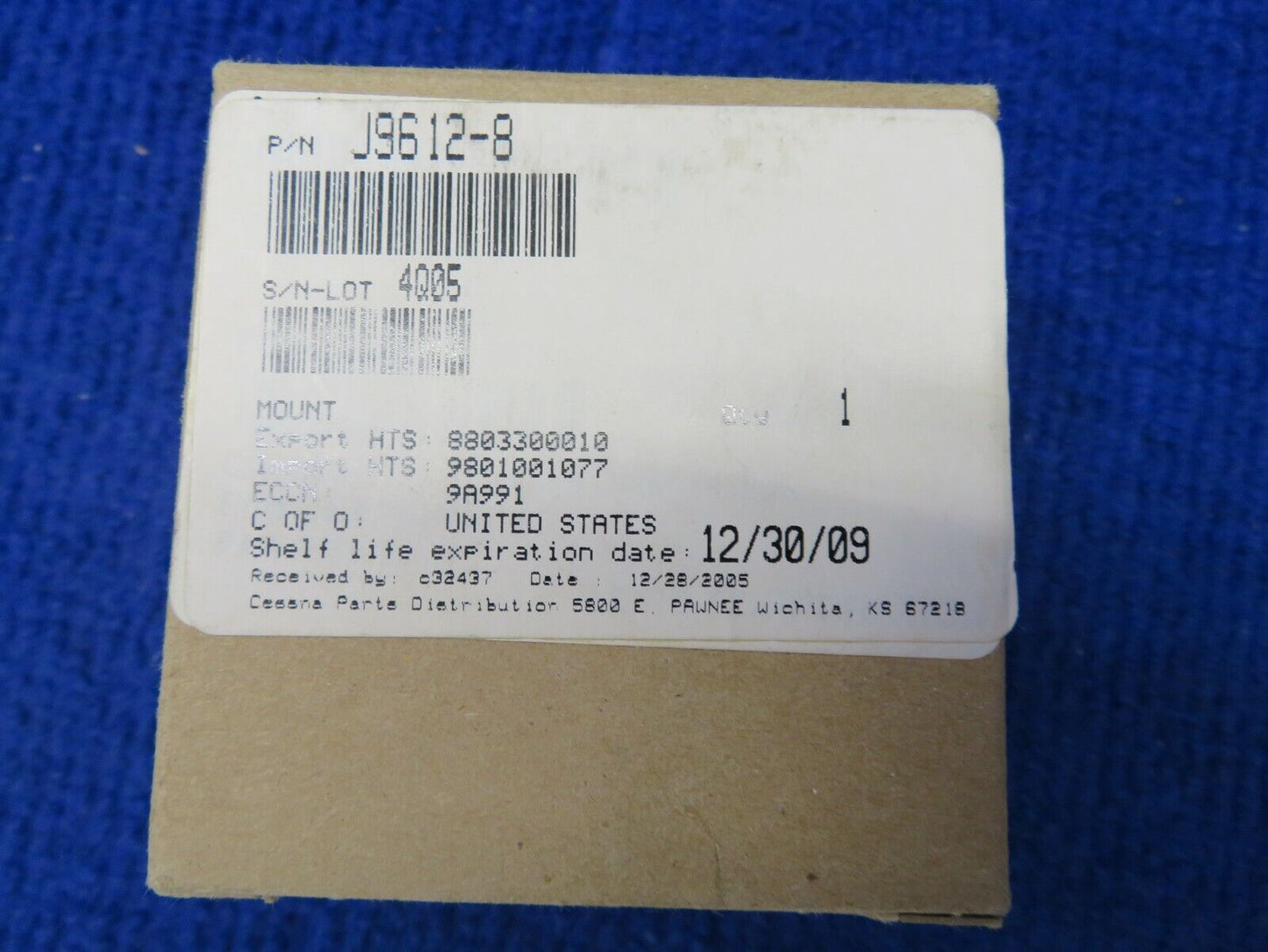Cessna Engine Shock Mount P/N J9612-8 NOS w/ 8130 (0522-73)