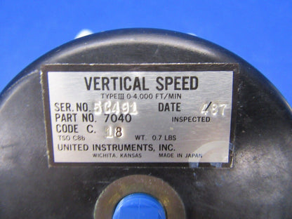 United Instruments Beech Vertical Speed Indicator P/N 58-380018-1 (0518-121B)