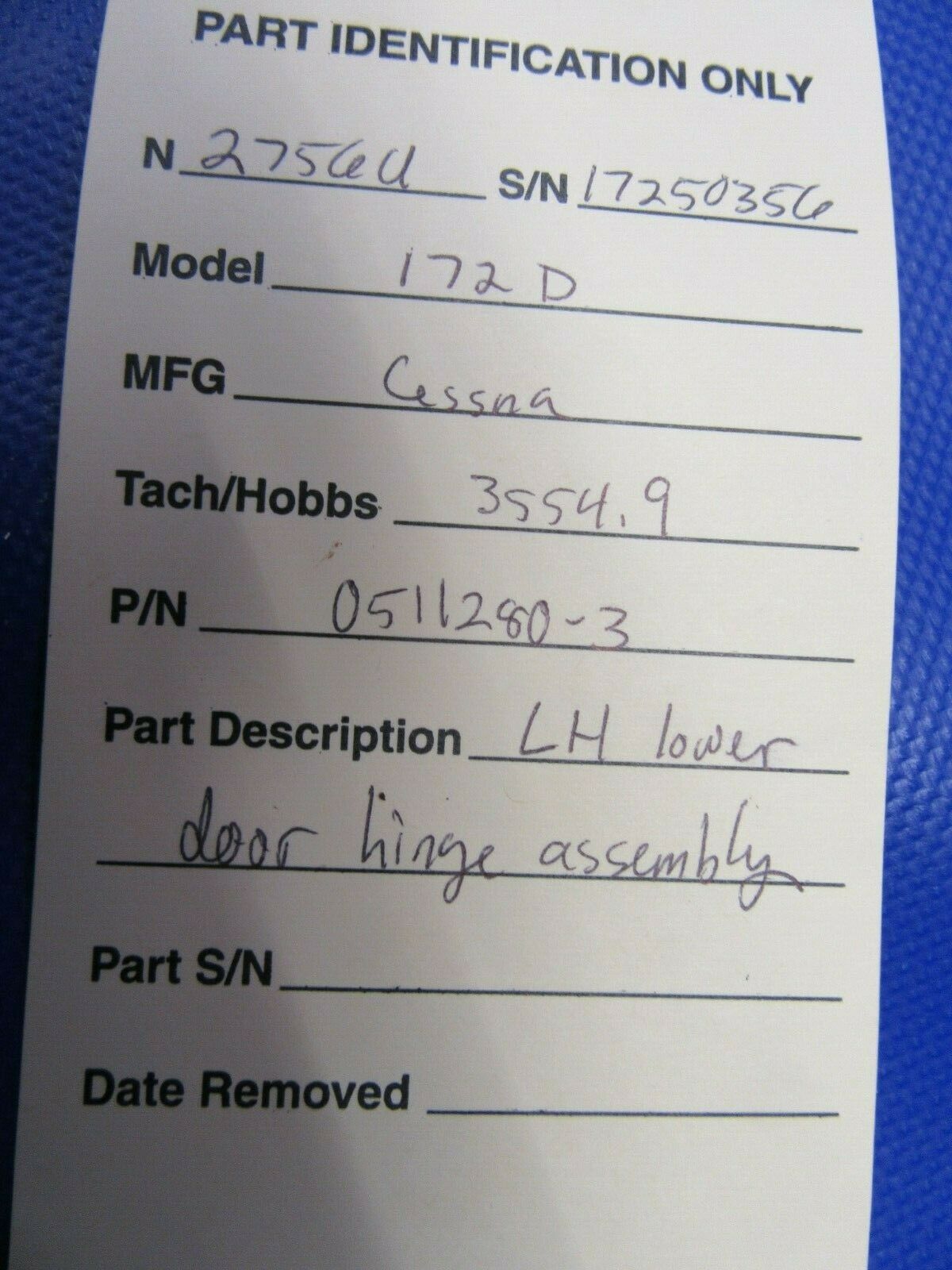 1963 Cessna 172 LH Lower Door Hinge Assembly P/N 0511280-3 (0321-206)