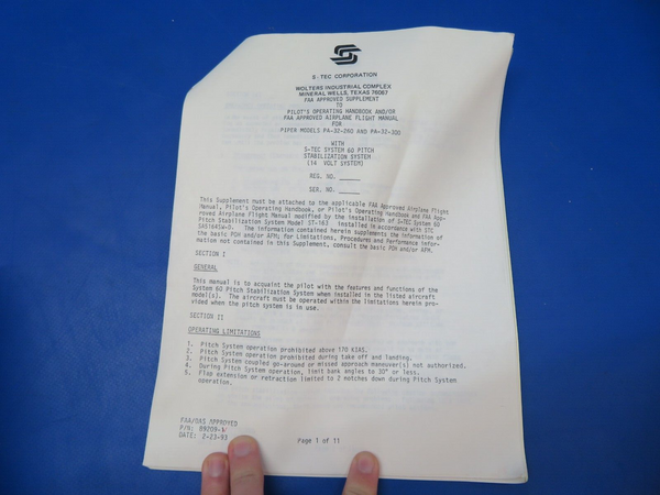 S-Tec ST-163 System 60 Pitch Stabilization System Install Kit NOS (1222-955)