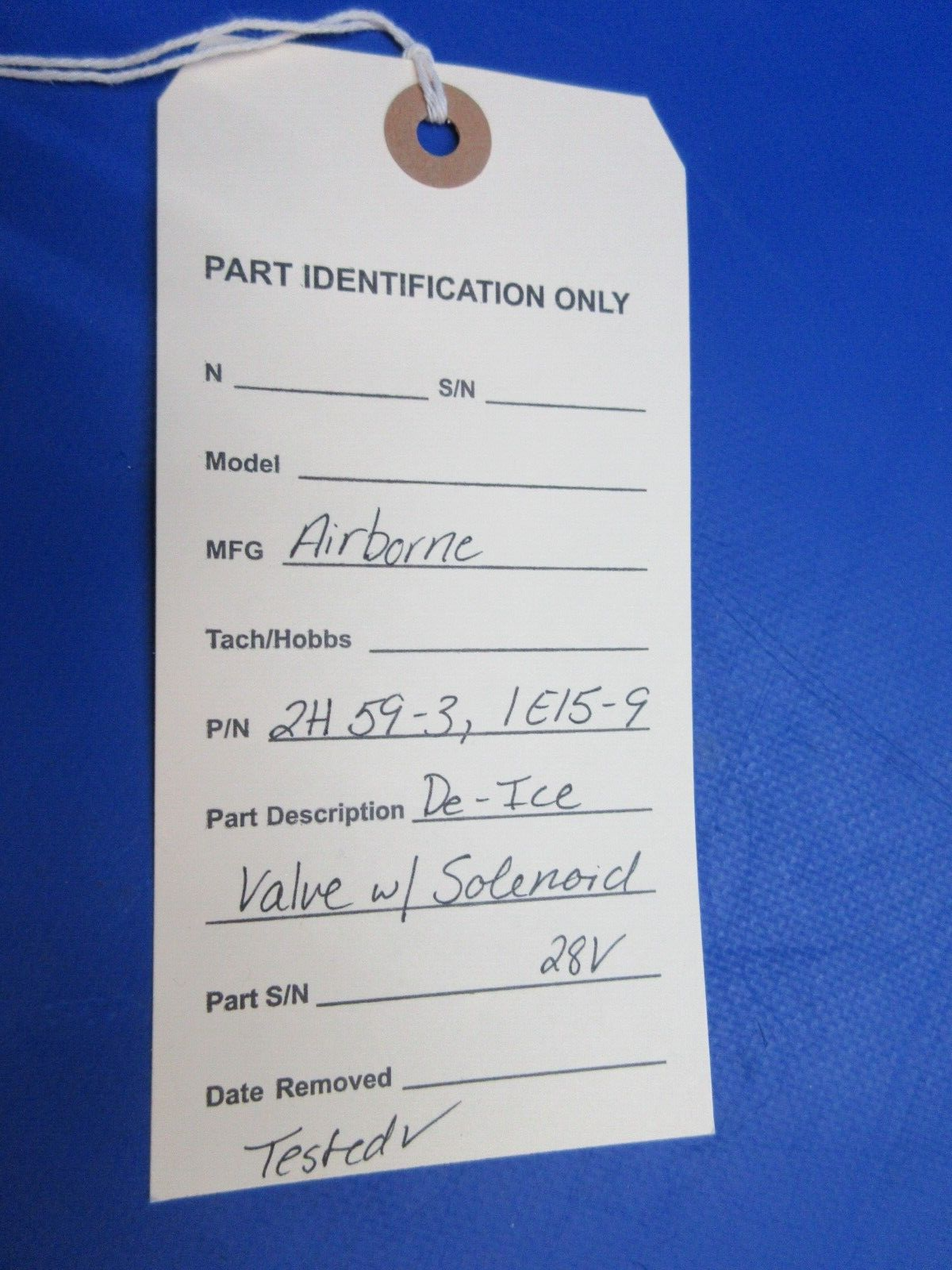 Airborne De-Ice Valve w/ Solenoid 28V P/N 2H59-3 Tested (1023-826)