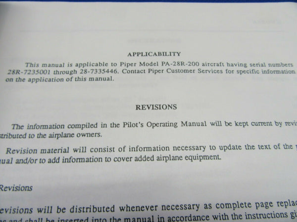 Piper Cherokee PA-28R-200 Arrow II Information Manual (1021-427)