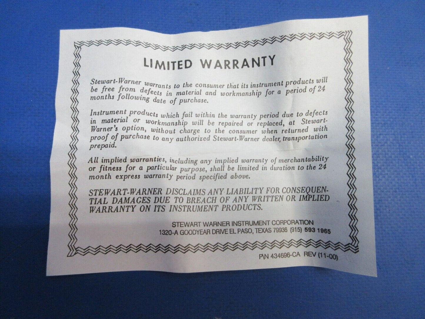 Stewart Warner Fuel Level Indicator 12V P/N 284M, 823835 NOS (0523-577)