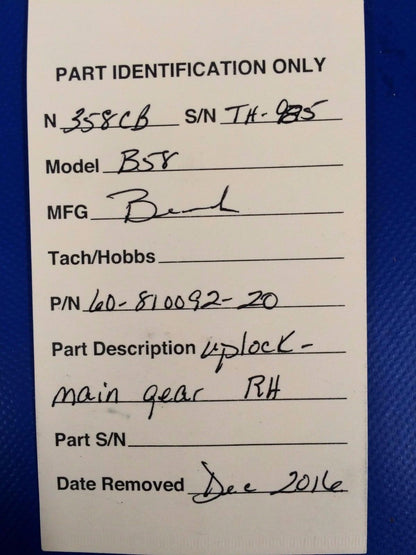 Beech Baron 58 Down Lock Assy - Main Gear - RH - P/N 60-810083-2 (0117-46)