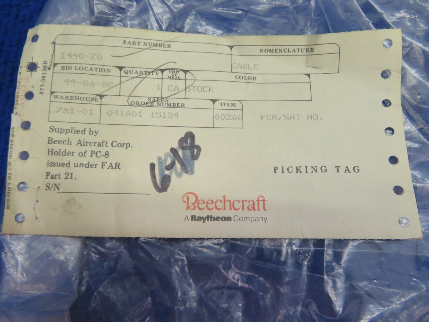Beech Door Cable Assy P/N 1440-20 (use 132538-A20) NOS (0522-437)