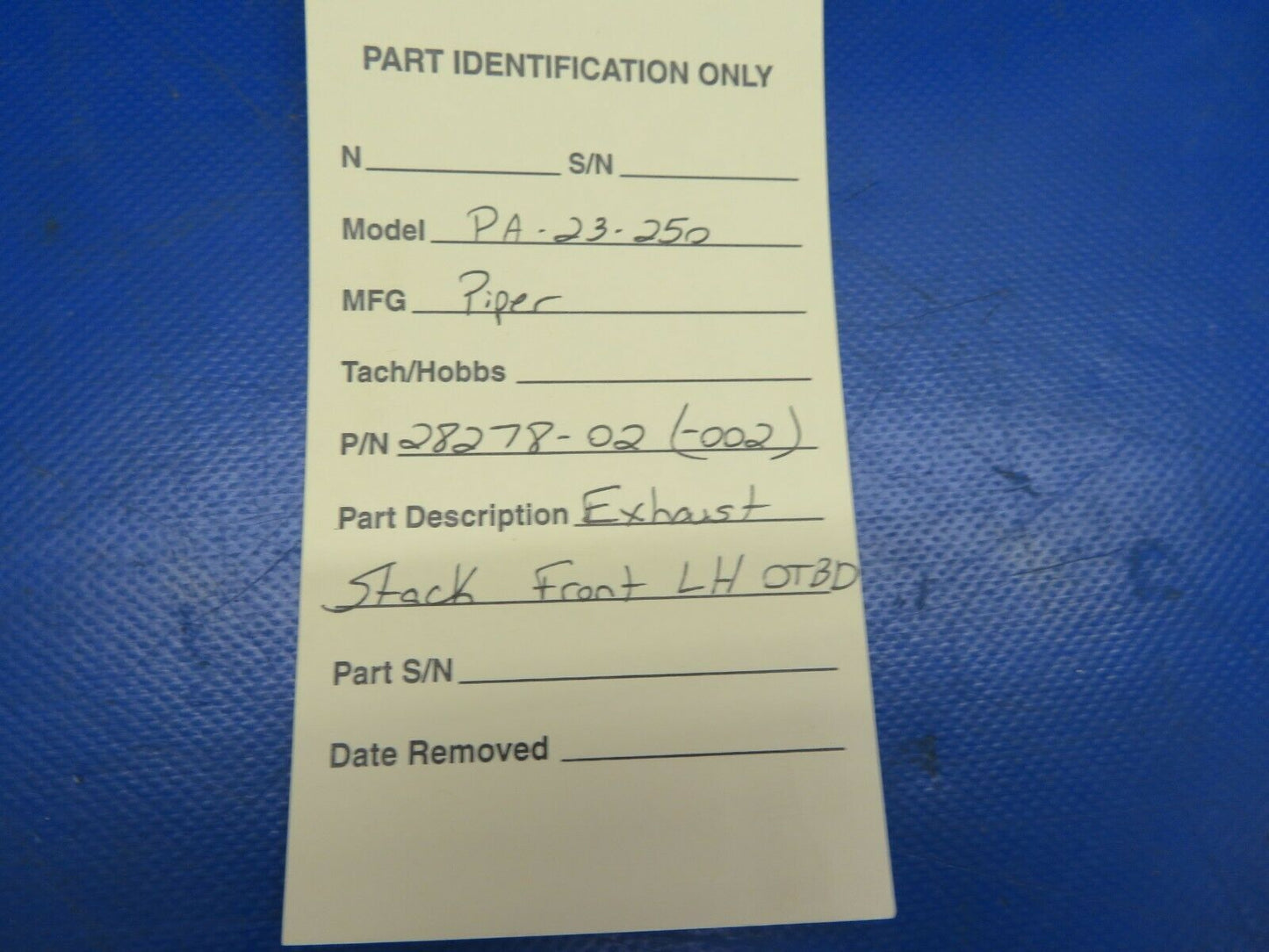 Piper PA23-250 Exhaust Stack Front LH OTBD P/N 28278-002, 28278-02 (0720-923)