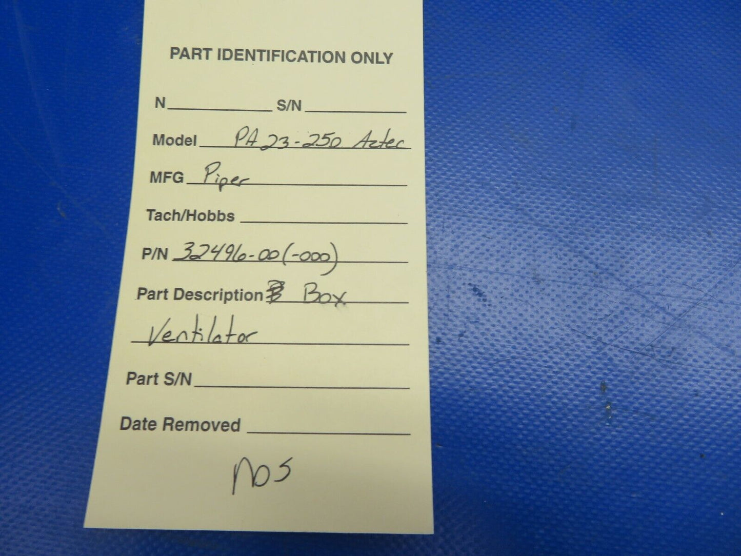 Piper PA-23-250 Aztec Box Ventilation P/N 32496-00, 32496-000 NOS (0720-906)