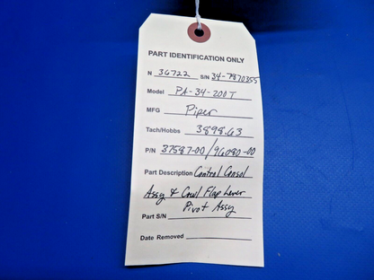 Piper PA-34-200T Control Console & Cowl Flap Lever Pivot P/N 37587-00 (0323-734)