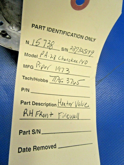 Piper Cherokee 140 Heater Valve Firewall RH Front (0319-91)