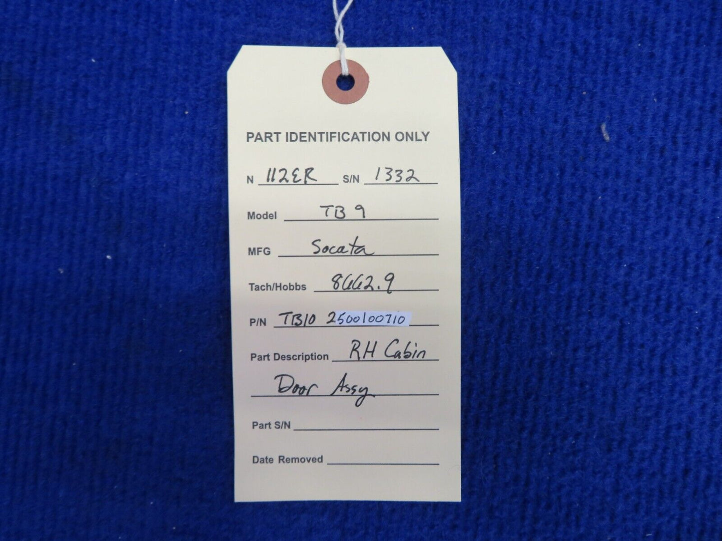 Socata TB-9 RH Cabin Door Assy P/N 2500100710 (0522-677)