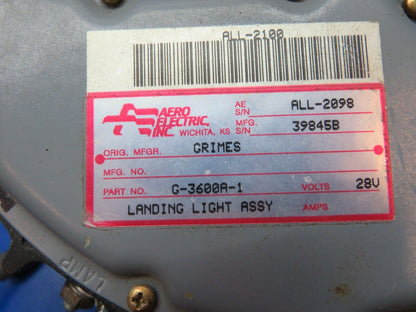 Cessna 401 Grimes Retract. Landing Light & Motor G-3600A-1 FOR PARTS (0124-204)