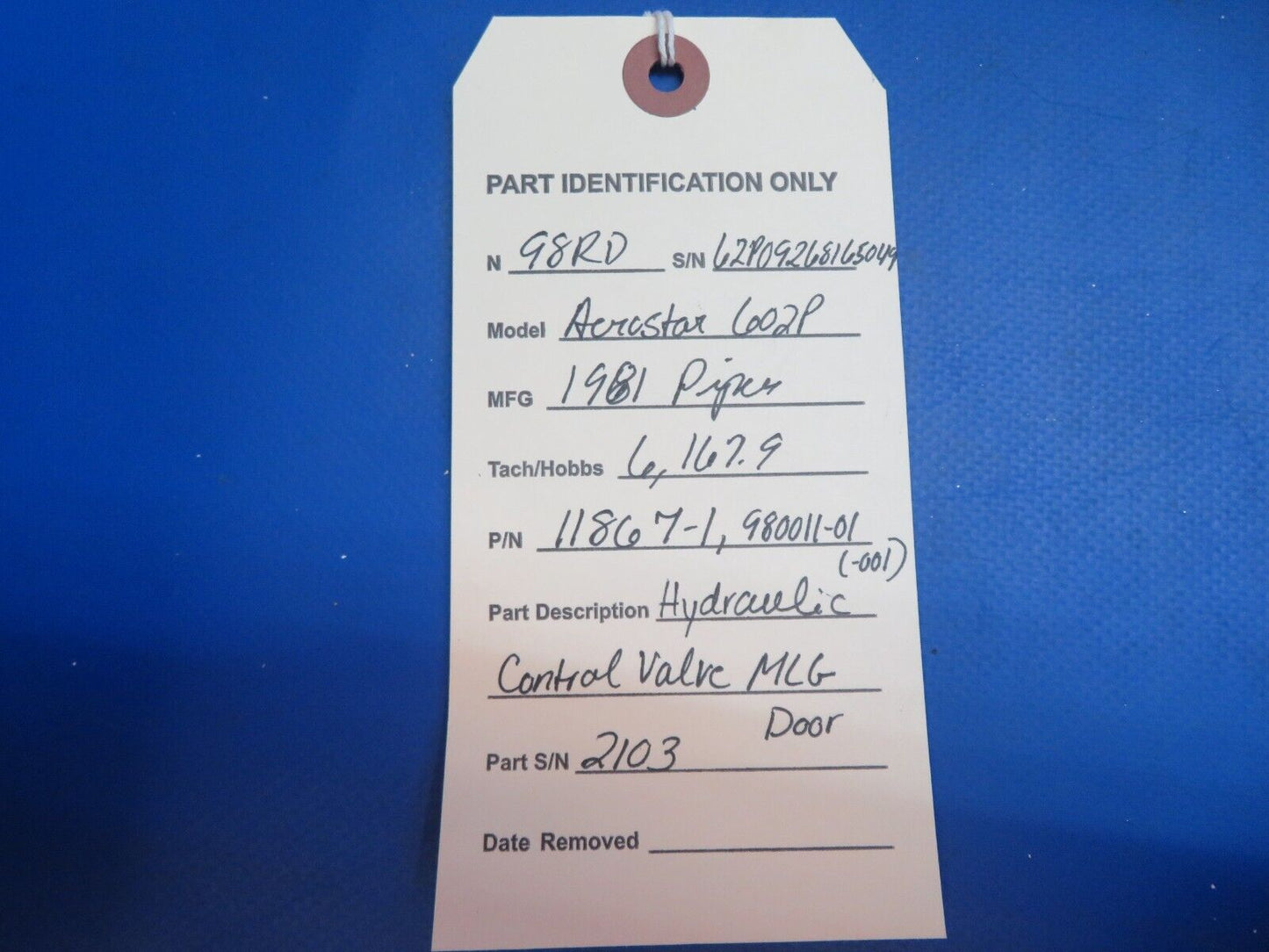Piper Aerostar 602P Hydraulic Control Valve MLG Door P/N 11867-1 (0123-736)