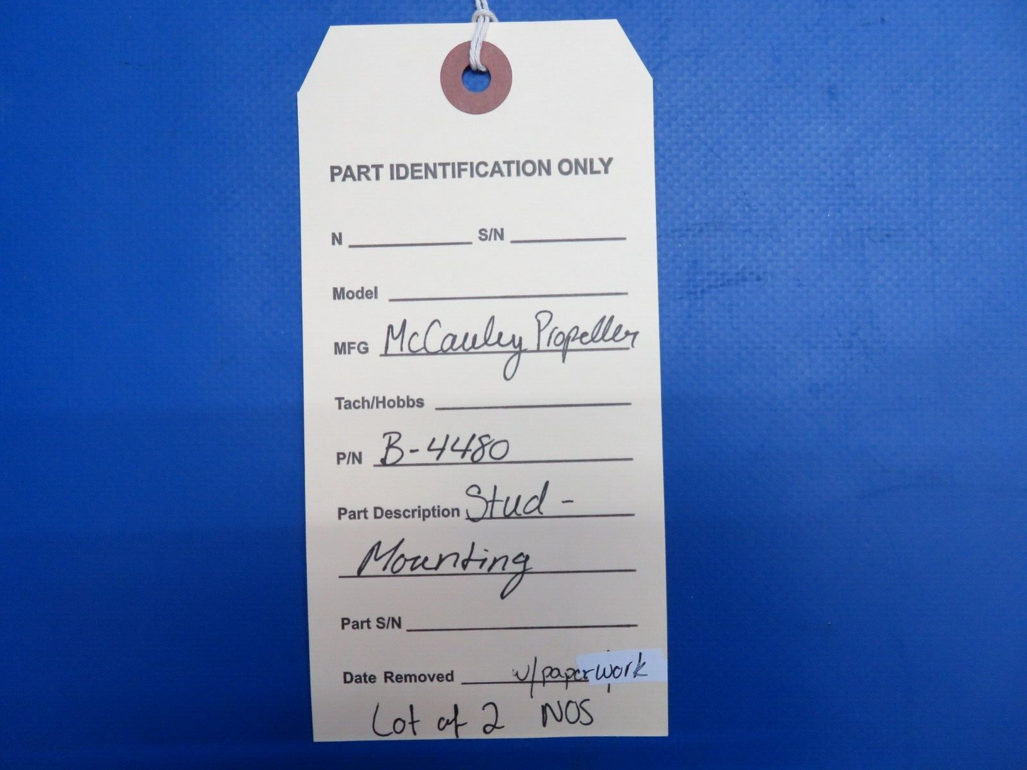 McCauley Propeller Stud Mounting w/ Paperwork P/N B-4480 LOT OF 2 NOS (0523-613)