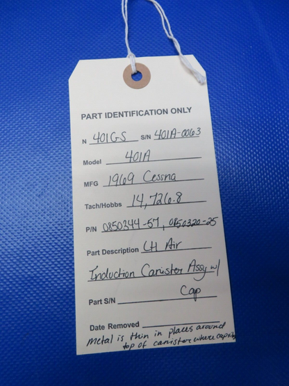 Cessna 401 / 401A LH Air Induction Canister Assy w/ Cap PN 0850344-57 (0124-119)
