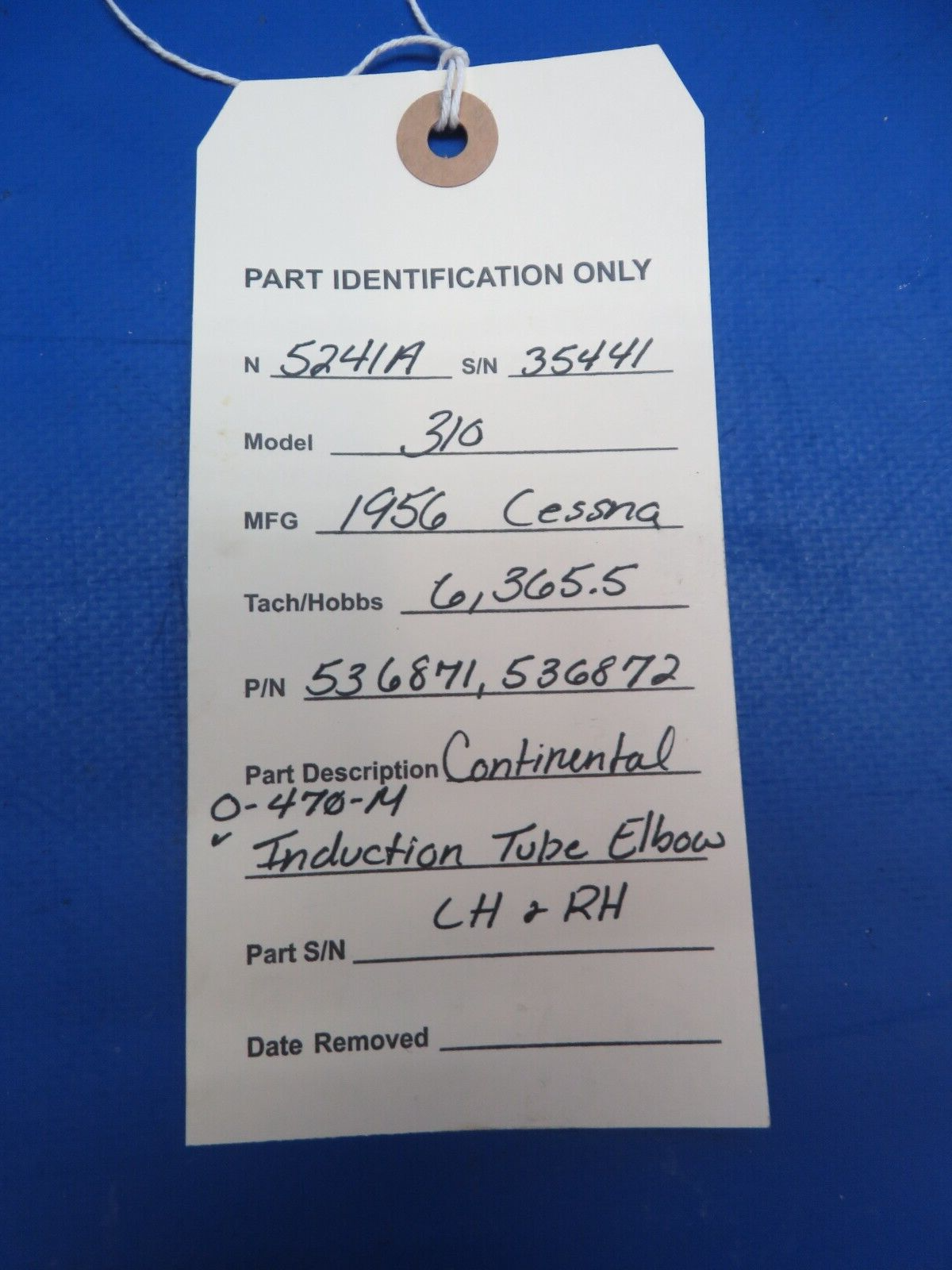 Continental O-470-M LH & RH Induction Tube Elbow P/N 536871 (0723-489)