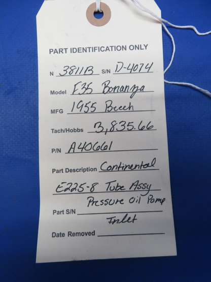 Continental E225-8 Tube Assy Pressure Oil Pump Inlet P/N A40661 (0723-692)