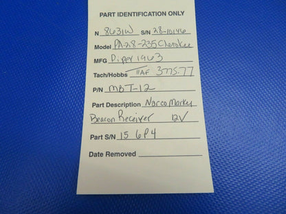 Piper PA-28-235 Narco Marker Beacon Receiver 12V P/N MBT-12 (0121-328)