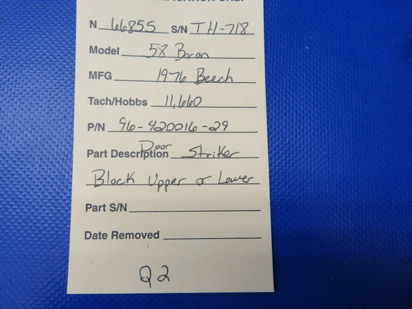 Beech 58 Baron Door Striker Block Upper or Lower P/N 96-420016-29 (0521-86)