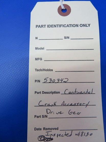 Continental Crank Accessory Drive Gear Inspected w/ 8130 P/N 530342 (0922-343)