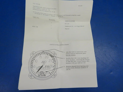 Piper Tachometer Limitation Placard 760-325, 66981-00, 66981-000 NOS (0720-662)