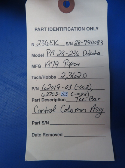 Piper PA-23-236 Dakota Tee Bar Control Column Assy P/N 62019-03 (0623-669)