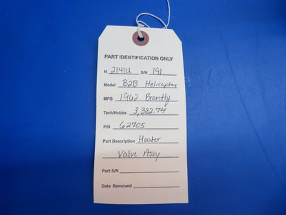 Brantly B2B Helicopter Heater Valve Assy P/N 62705 (1022-792)