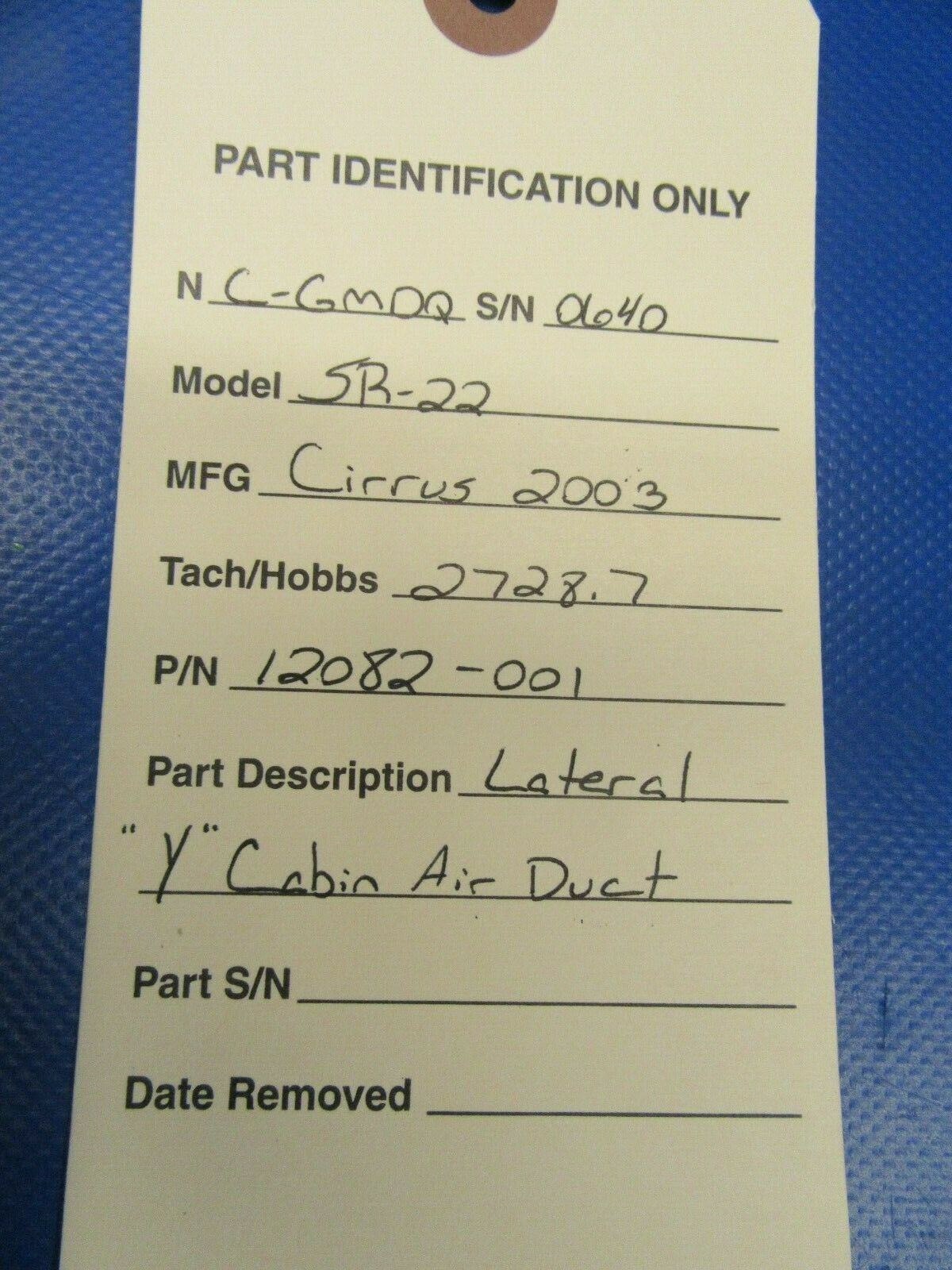 Cirrus SR22 Lateral "Y" Cabin Air Duct P/N 12082-001 (1019-385)