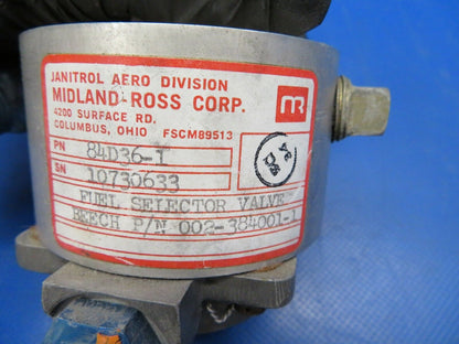 Beech Baron E-55 Janitrol Midland Ross Fuel Selector Valve 002-384001-1 (0120-11