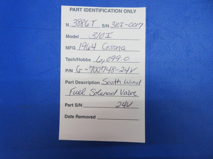 Cessna 310 / 310I South Wind Fuel Solenoid Valve 24v P/N G-700748-24V (0623-184)