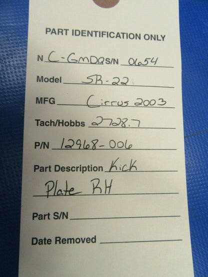 Cirrus SR22 RH Interior Kick Plate P/N 12968-006 (1019-383)