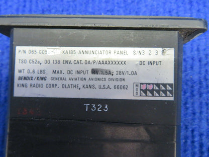 Bendix / King KA185 P/N 065-0058-01 Annunciator Panel  w/ Warranty (0422-383)