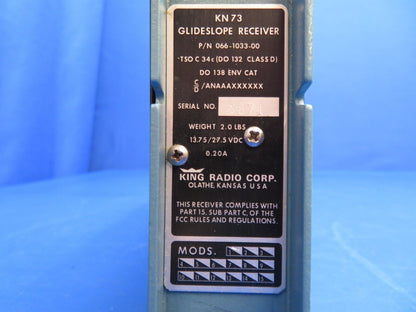 King KN 73 Glideslope Receiver 14-28V P/N 066-1033-00 (0223-947)