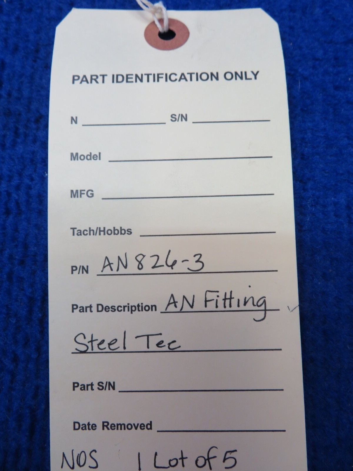 AN Fitting Steel Tee P/N AN826-3 LOT OF 5 NOS (0722-476)
