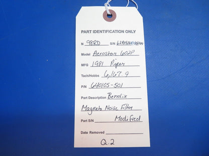 Piper Aerostar 602P Bendix Magneto Noise Filter P/N 640105-501 (0123-914)