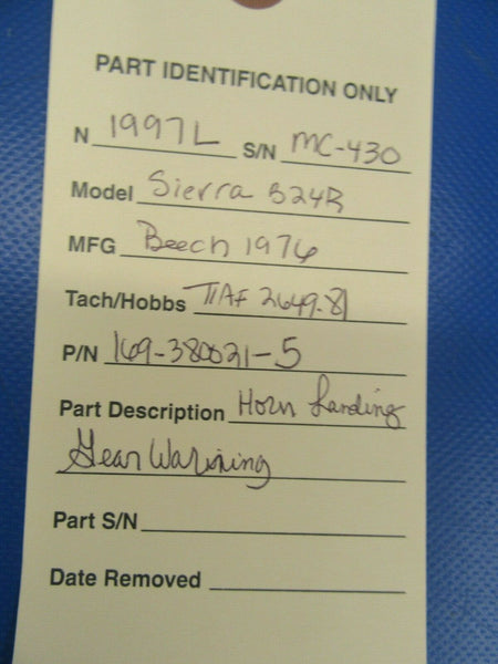 Beech Sierra B24R Horn Landing Gear Warning 169-380021-5 (1019-37)