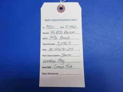 Beech 95-B55 Baron Storm Window Assy Green Tint P/N 35-410291-219 (0523-1166)