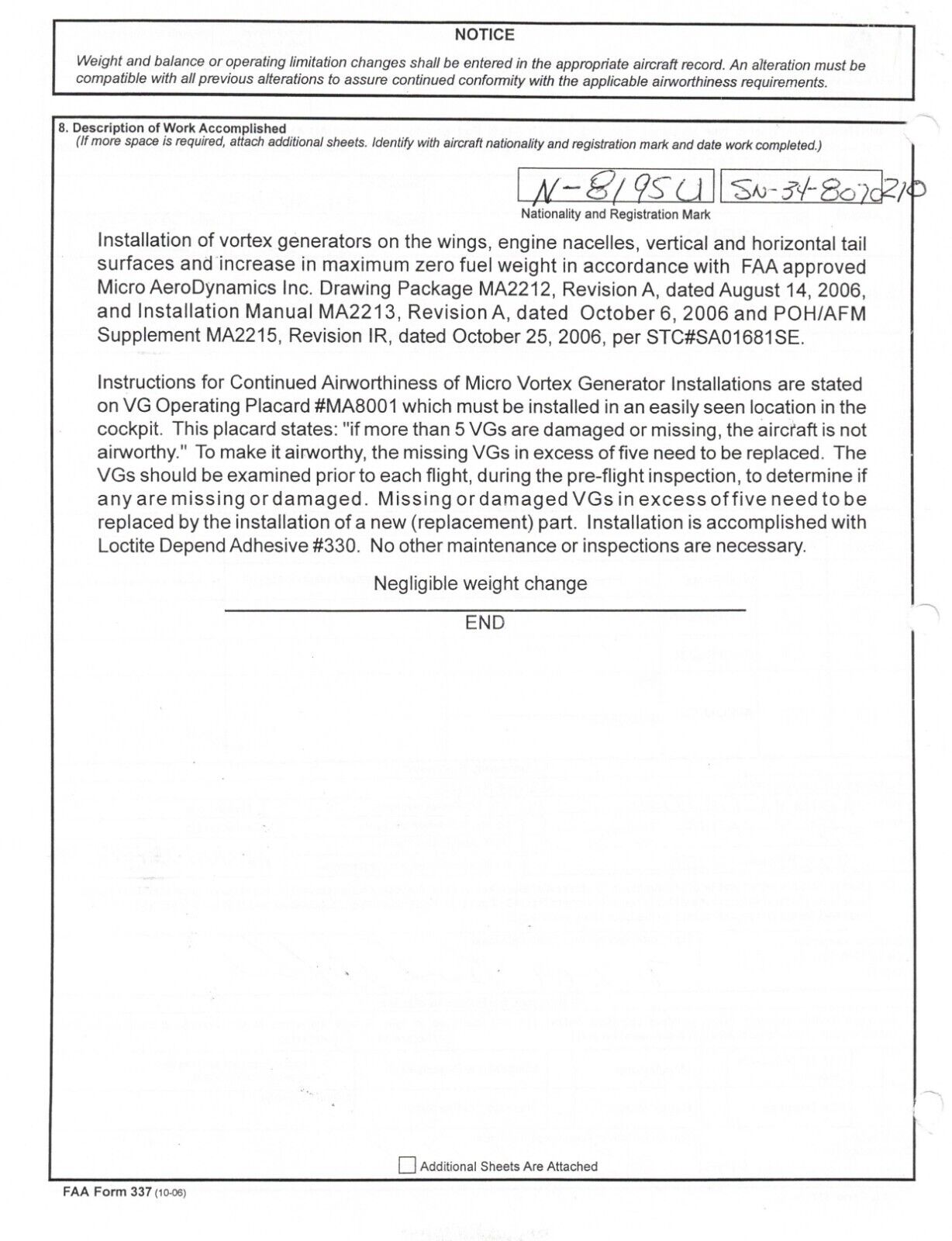 1980 Piper PA-34-200T Seneca II LH Wing P/N 37093-12L w/ De-ice (0224-95)