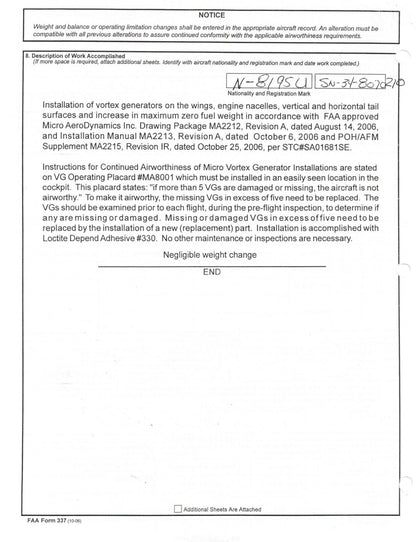 1980 Piper PA-34-200T Seneca II LH Wing P/N 37093-12L w/ De-ice (0224-95)