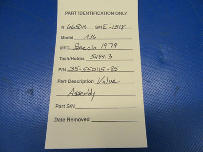 Beech Bonanza A36 Valve Assy Air Mixing Heat & Vent 35-550115-85 (0619-432)