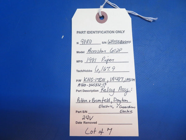 Piper Aerostar 602P Relay Assy P/N KHS-17D11, 1A487 LOT OF 7 (0123-985)