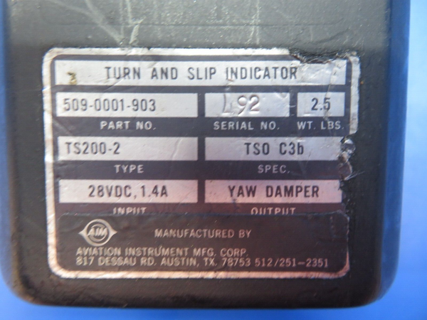 Aviation Instruments Turn & Slip Indicator 28V P/N 509-0001-903 (0623-563)