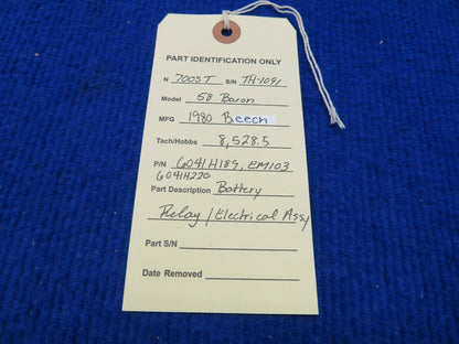 Beech 58 Baron Battery Relay / Electrical Assy P/N 6041H189, EM103 (0322-528)