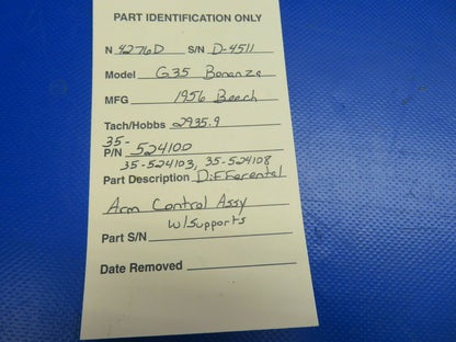 Beech G35 Differential Arm Control Assy w/ Supports P/N 35-524100 (0620-388)