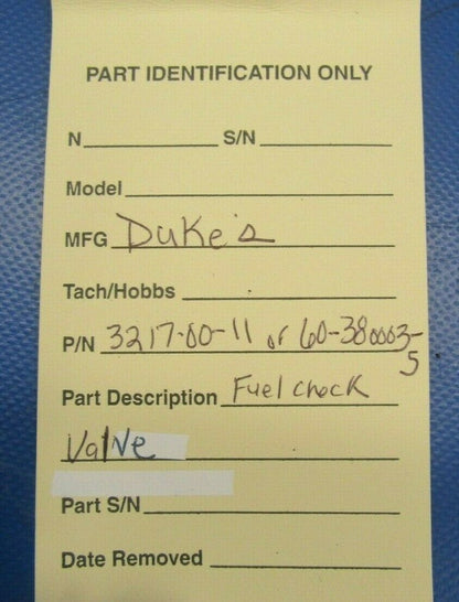 Duke's Check Valve P/N 3217-00-11 & 60-380003-5 (0219-232B)